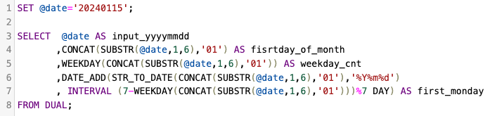 sql to find first monday of a specific month